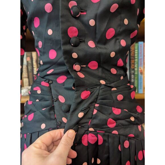 Vintage 50s Handmade Women's Small 100% Silk Black Pink Party Midi Dress Evening - Picture 5 of 14